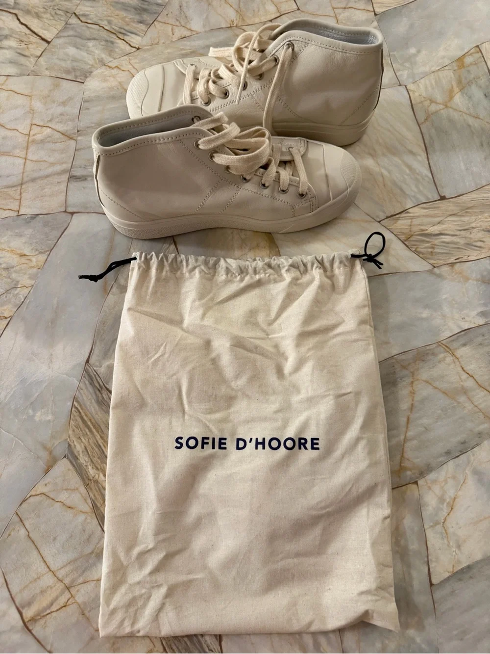 Sofie D'Hoore Cream Leather High-Top Sneakers